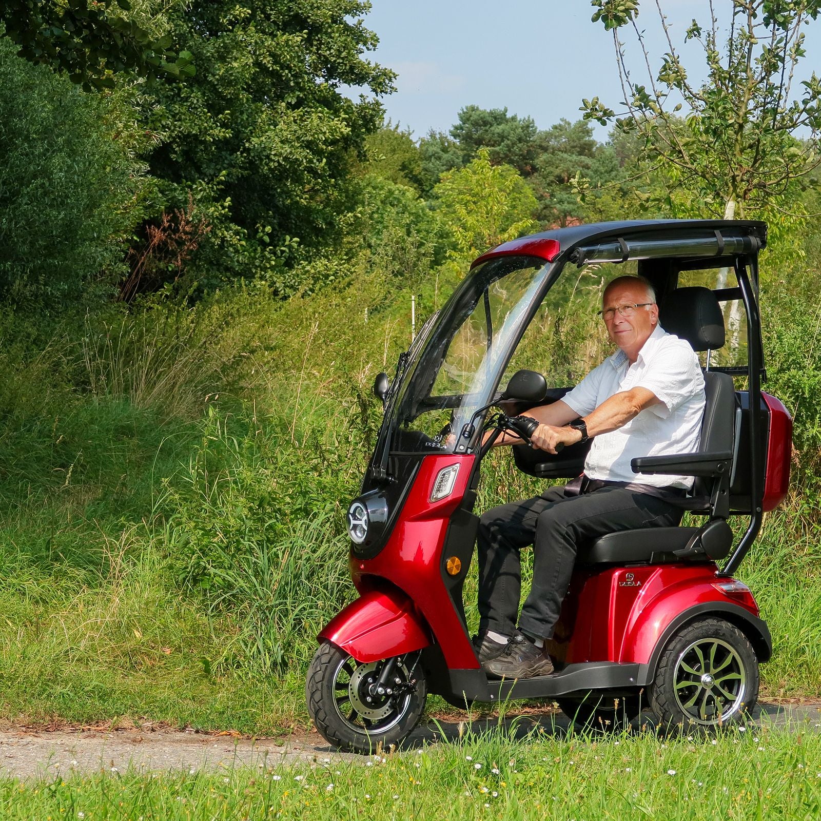 Deisla, Dreirad DS3-25 mit Dach und Wetterschutz, Lithium-Akku, Rot, 25 km/h Deisla, Dreirad DS3-25 mit Dach und Wetterschutz, Lithium-Akku, Rot, 25 km/h